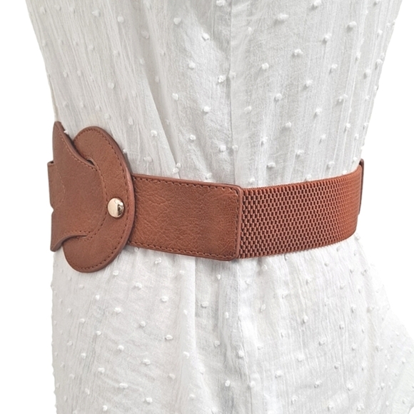 Western Brown Wide Waist Belt  Faux Leather Braided Corset stretch Festival - Picture 7 of 13